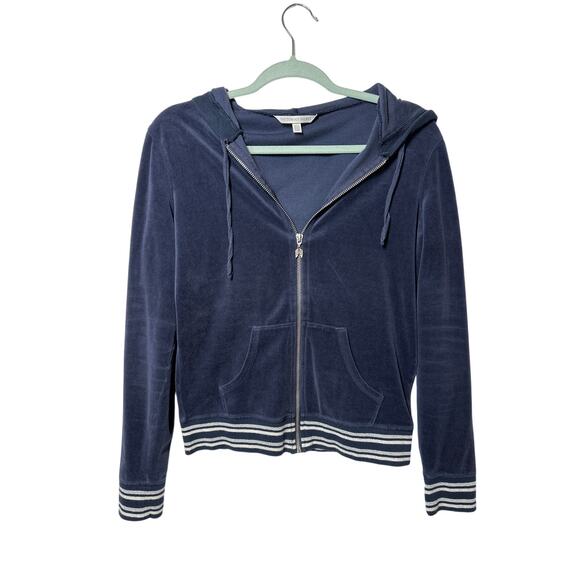 Victoria’s Secret Velour Full-Zip Hoodie Blue Size M Retro Y2K Velvet Sporty - Picture 1 of 12